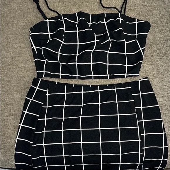 SHEIN Black and White Checkered Skirt Set - Picture 1 of 6